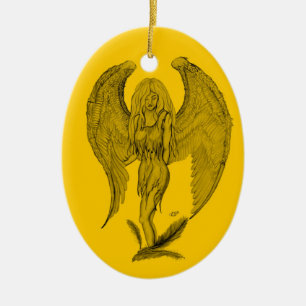 Engel Zwart en geel ontwerp Keramisch Ornament