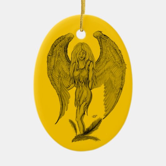 Engel Zwart en geel ontwerp Keramisch Ornament (Voorkant)
