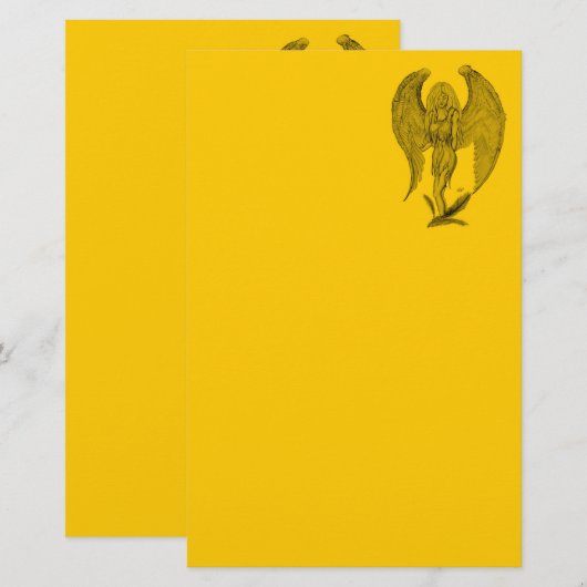 Engel - zwart en geel ontwerppapier briefpapier (Voorkant / Achterkant)