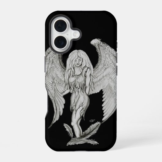 Engel - Zwart-wit ontwerp iPhone 16 Hoesje (Achterkant)