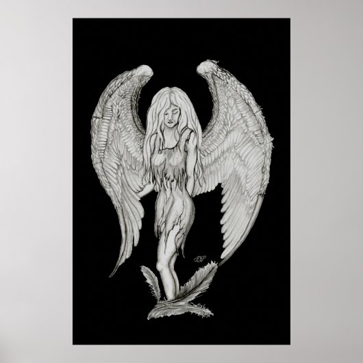 Engel - Zwart-wit ontwerp Poster (Voorkant)