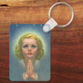 Engelachtig blond meisje met halo en sterren die b sleutelhanger (Achterkant)