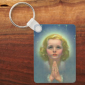 Engelachtig blond meisje met halo en sterren die b sleutelhanger (Voorkant)
