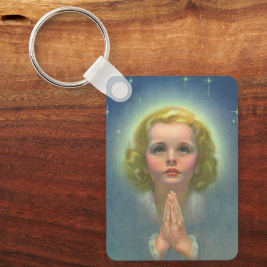Engelachtig blond meisje met halo en sterren die b sleutelhanger (Voorkant)