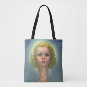 Engelachtig blond meisje met halo en sterren die b tote bag