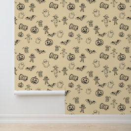 Engelachtig Griezige Vintage Halloween Doodle Behang