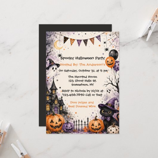 Engelachtig Halloween-feest Kaart (Voorkant / Achterkant in situ)