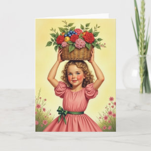 Engelachtig kind bloemenmand kaart