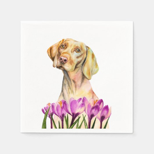 engelachtig | Vizsla Dog en Crocus Waterverf Servet (Voorkant)
