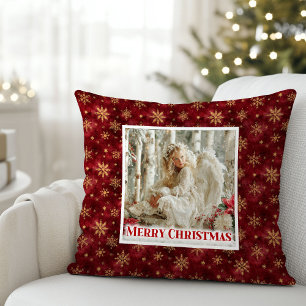 Engelachtige engel poinsettia rood goud festieve K Kussen