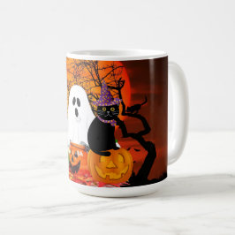 Engelachtige Halloween Geest en Zwarte Kat Koffiemok