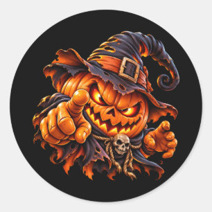 Engelachtige Halloween Pompoen met Uitgestoken Vin Ronde Sticker