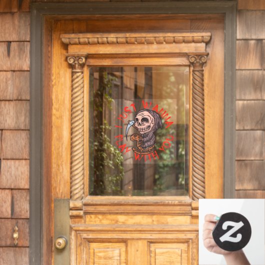 Engelachtige Halloween Schedel Grim Reaper  Raamsticker (Huis Deur)