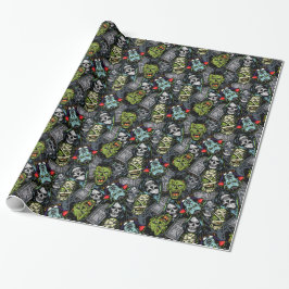 Engelachtige Halloweenmonsters Zombies Vampiers Mu Cadeaupapier