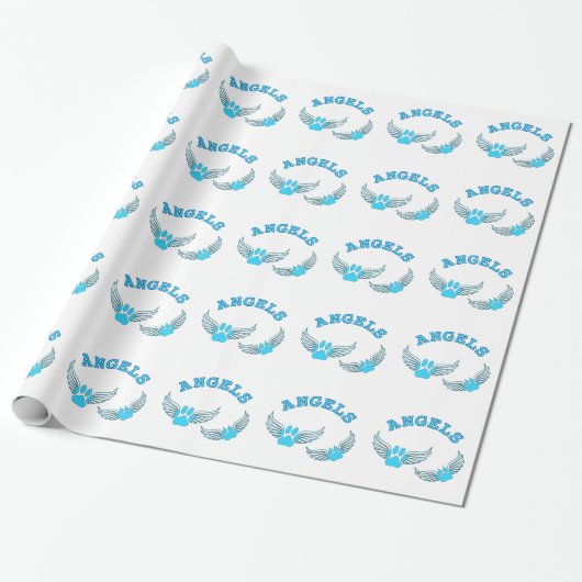 Engelachtige huisdierpoten in het blauw cadeaupapier (Uitgerold)