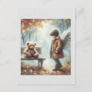 Engelachtige jongen met teddybeer briefkaart