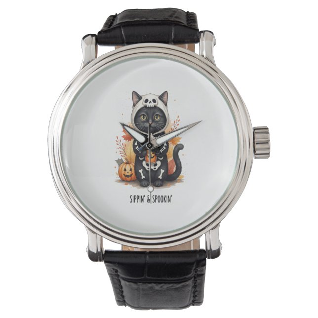Engelachtige Katte Halloween Horloge (Voorkant)