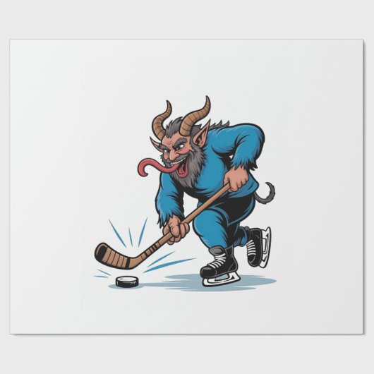 Engelachtige Krampus die ijshockey speelt met Kers Cadeaupapier (Vlak)