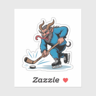 Engelachtige Krampus die ijshockey speelt met Kers Sticker