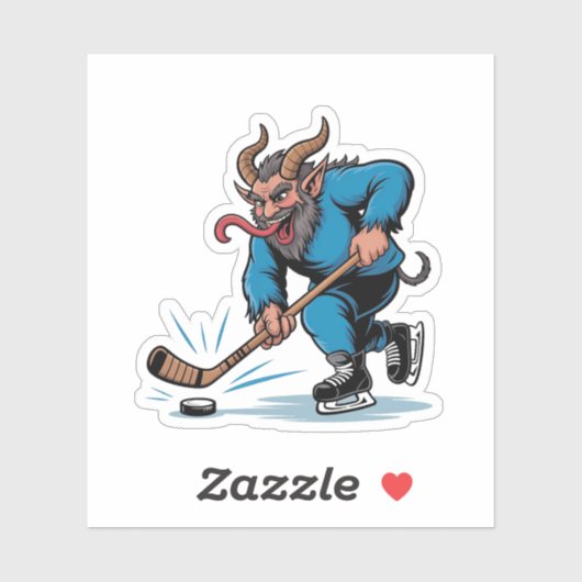 Engelachtige Krampus die ijshockey speelt met Kers Sticker (Vel)
