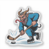 Engelachtige Krampus die ijshockey speelt met Kers Sticker (Voorkant)