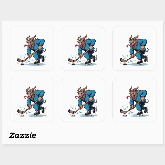 Engelachtige Krampus die ijshockey speelt met Kers Vierkante Sticker (Vel)