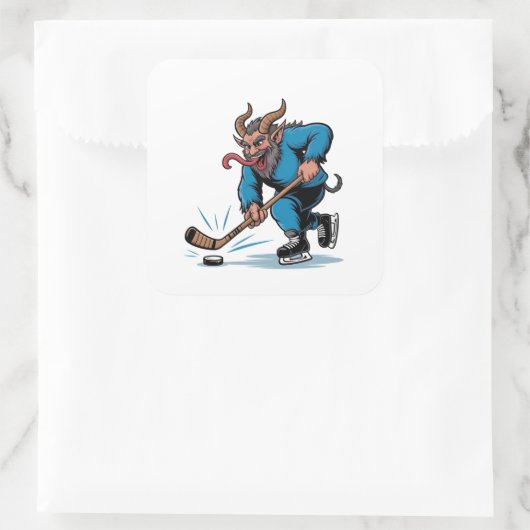 Engelachtige Krampus die ijshockey speelt met Kers Vierkante Sticker (Tas)