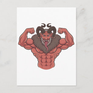 Engelachtige Krampus Kerstmis Flexing Spier Fitnes Aankondigingskaart