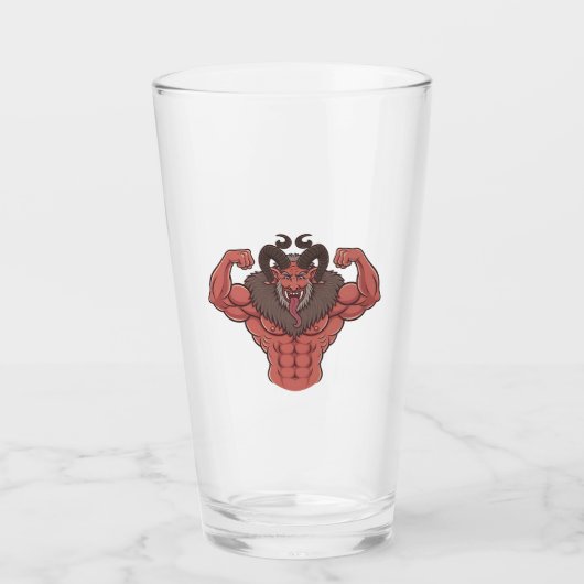 Engelachtige Krampus Kerstmis Flexing Spier Fitnes Glas (Voorkant)