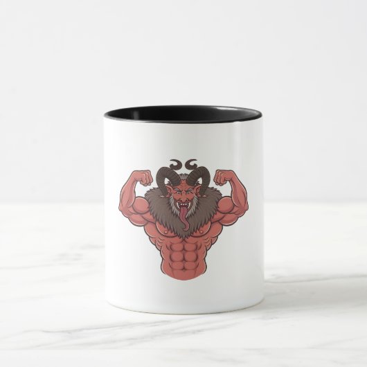 Engelachtige Krampus Kerstmis Flexing Spier Fitnes Mok (Midden)