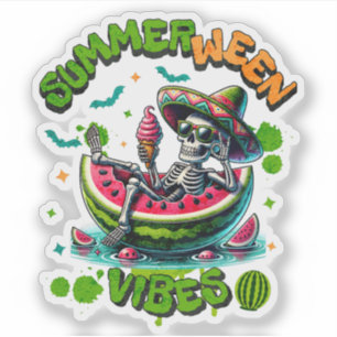 Engelachtige Summerween Skelet Watermeloen Drijver Sticker