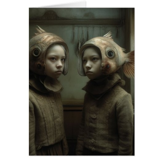 Engelachtige Tweeling Vis Hoed Verjaardagskaart vo (Voorkant)