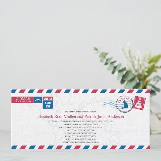 Engeland Airmail Wedding Invitation Kaart (Staand voorkant)