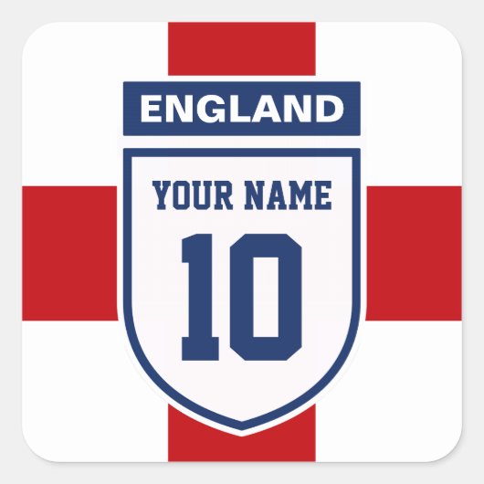 Engeland Allegiance Fans - Naam Nummer Vierkante Sticker (Voorkant)