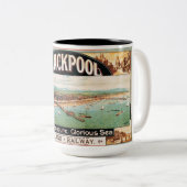Engeland Blackpool Seaside Advert Tweekleurige Koffiemok (Voorkant rechts)