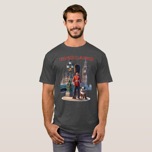 Engeland Buckingham Palace Guard en Bulldog T-shirt (Voorkant volledig)