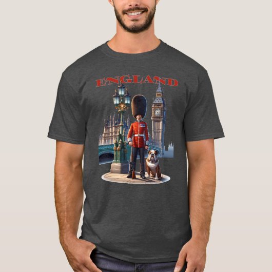 Engeland Buckingham Palace Guard en Bulldog T-shirt (Voorkant)