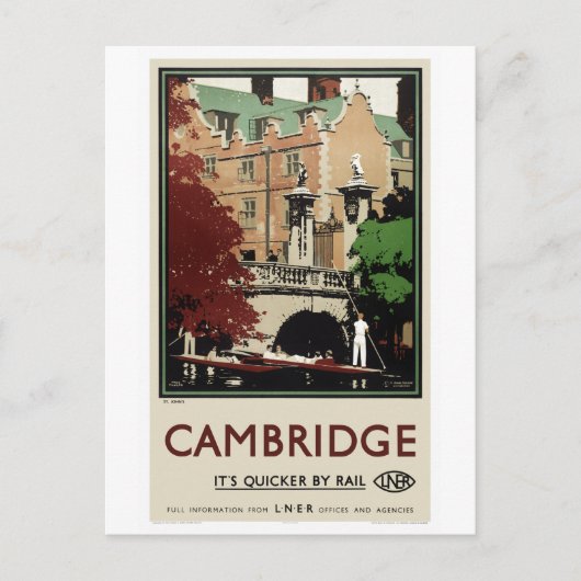 Engeland Cambridge Oude Reisposter Gerestaureerd Briefkaart (Voorkant)