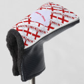 Engeland en Engelse vlag betegelde rode personalis Golfheadcover (3/4 voorkant)