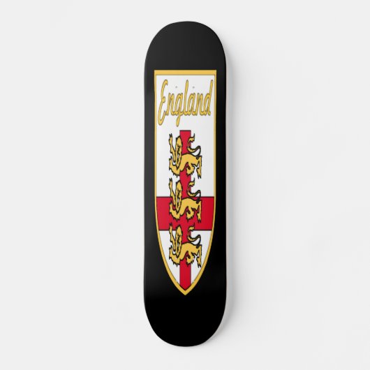 Engeland, Engels, 3 Lions Badge of Crest, Black Ba Skateboard (Voorkant)
