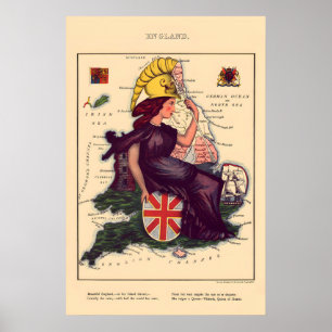Engeland Komische Kaart Vintage Lithografie 860s Poster