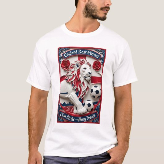 Engeland Leeuw Strike Voetbal, Voetbal Trots Gesch T-shirt (Voorkant)