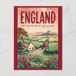 Engeland Platteland Illustratie Reis Kunst Retro Briefkaart