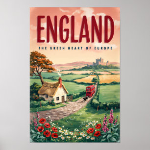 Engeland Platteland Illustratie Reis Kunst Retro Poster