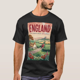 Engeland Platteland Illustratie Reis Kunst Retro T-shirt