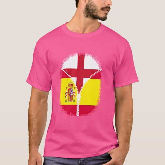 Engeland Spanje Vlag Engels Spaans Rits T-shirt (Voorkant)