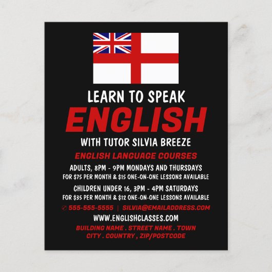 Engeland Vlag, Engelse taalcursus Advert Flyer (Voorkant)