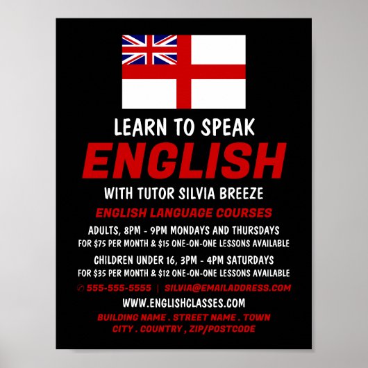 Engeland Vlag, Engelse taalcursus Advert Poster (Voorkant)