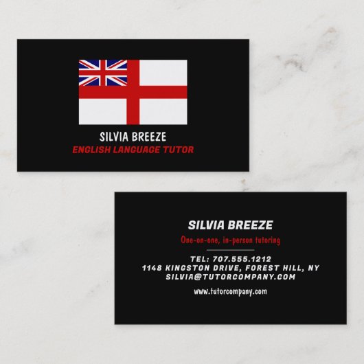 Engeland Vlag, Engelstalige taal, leraar Visitekaartje (Voorkant / Achterkant)
