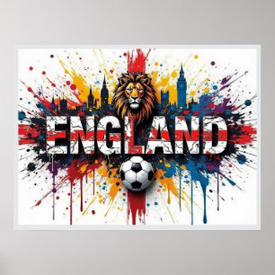 Engeland Voetbal Stadssilhouet Olie Schilderstijl Poster